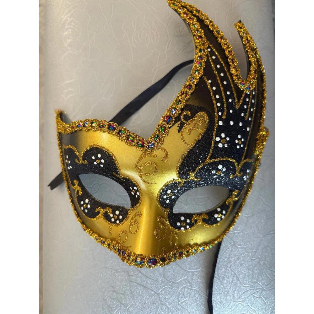 Black Gold Masquerade Swan Flame Mask Mardi Gras, Ball ,Dance, Prom